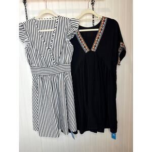NWT Cupshe Dress Cover Up Dress - Plunging Mini & Striped Ruffled Bundle Sz M